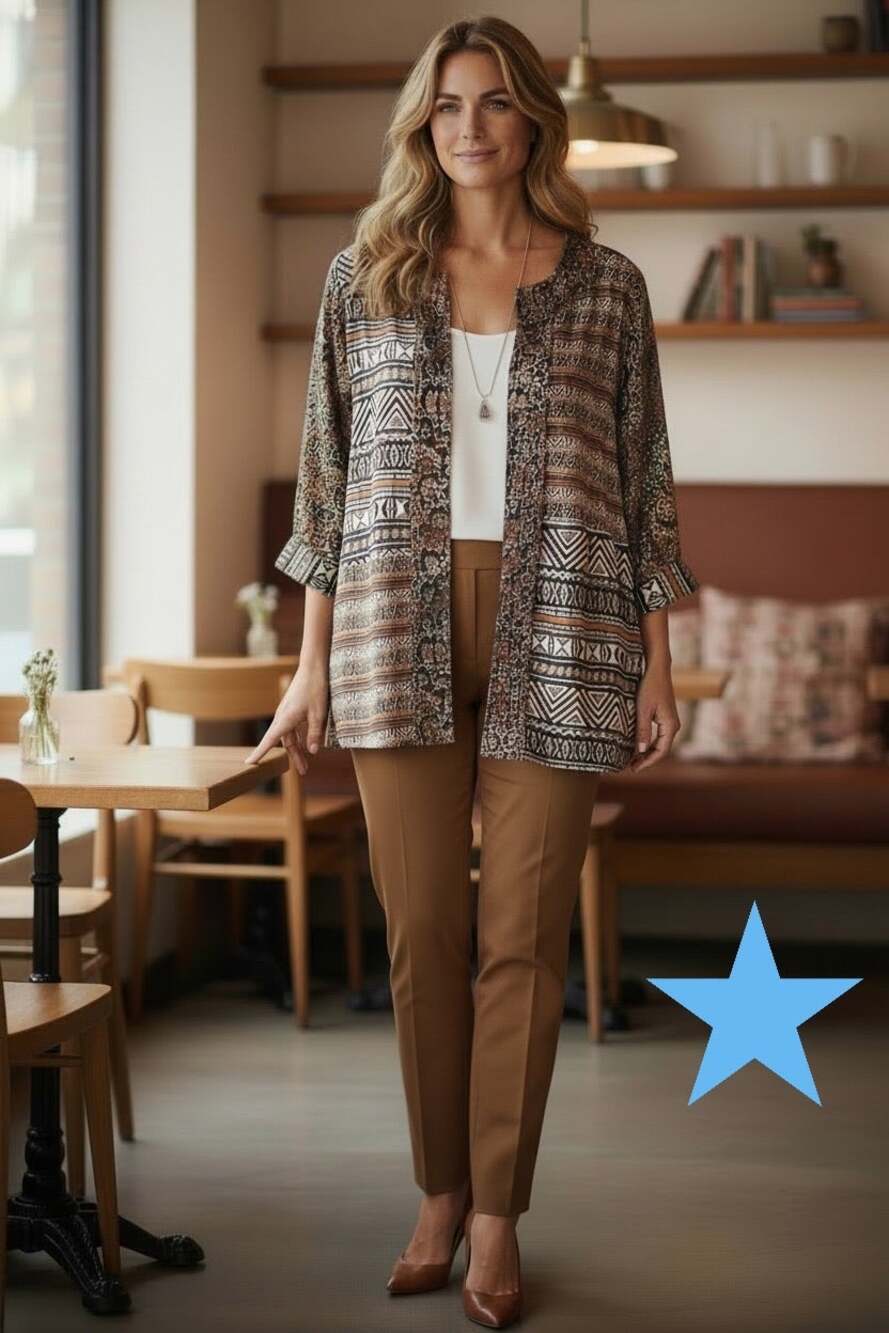 Laura Ashley Woman 100% Silk Mixed Animal Print Cardigan Top Plus 2X 16 18 Brown
